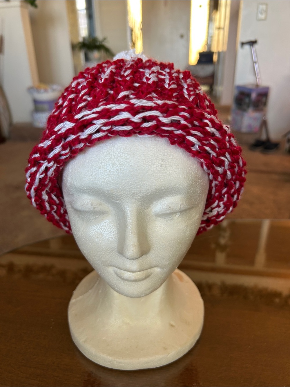 Red & White Knit Beanie - Women Accessories